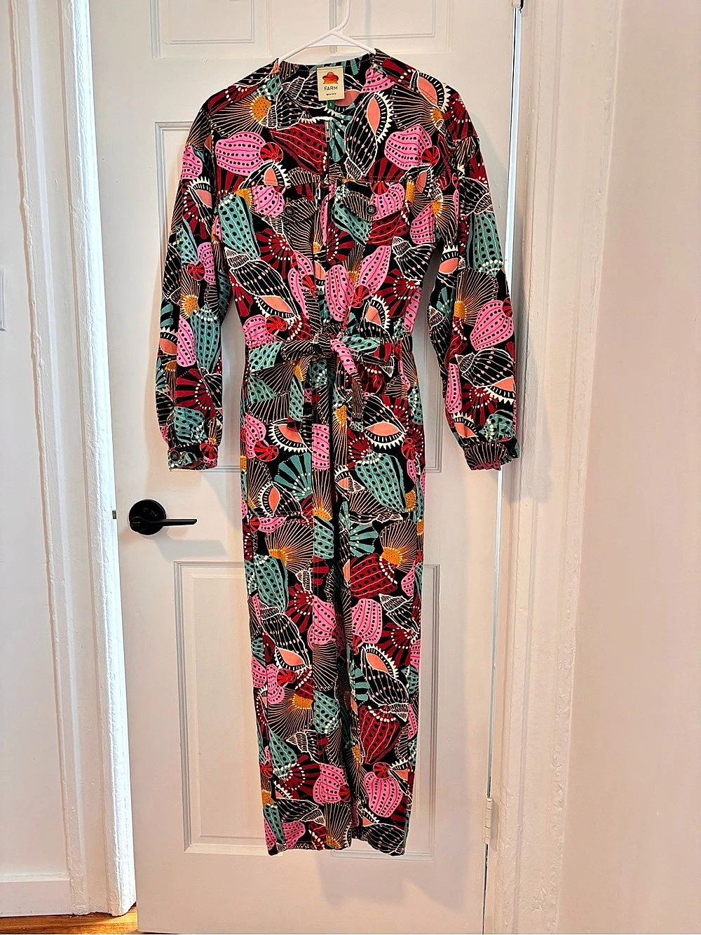 FARM Abstract Print Jumpsuit in Black & Pink